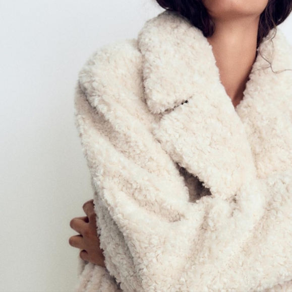 ZARA Women's Oversized Faux Fur Coat (Oyster-white, US M/EUR M) - Picture 5 of 11